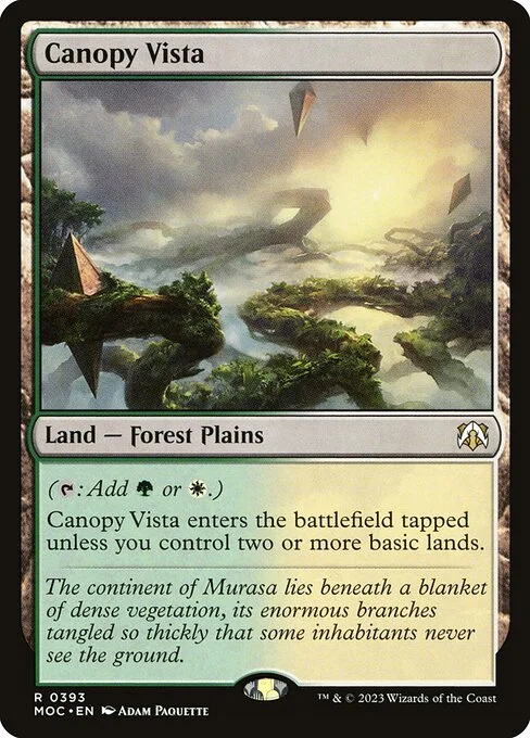 Canopy Vista, carta Magic di tipo Land — Forest Plains illustrata da Adam Paquette