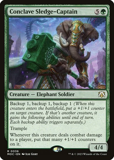 Conclave Sledge-Captain, carta Magic di tipo Creature — Elephant Soldier illustrata da Ilse Gort