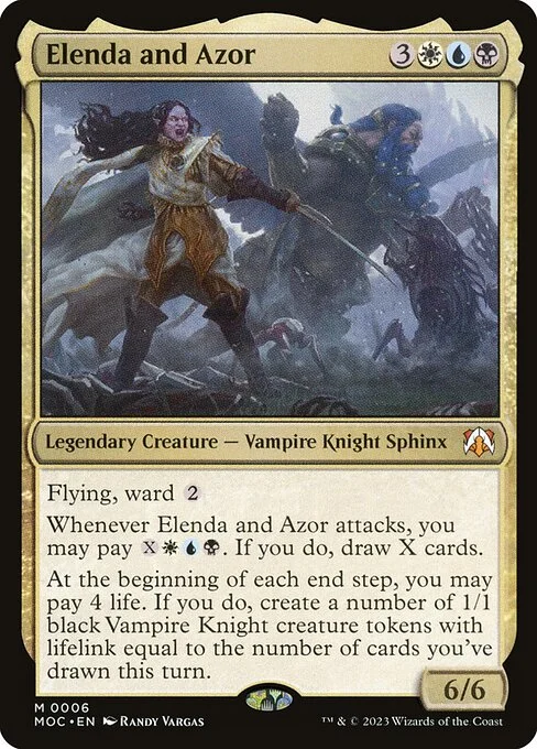 Elenda and Azor, carta Magic di tipo Legendary Creature — Vampire Knight Sphinx illustrata da Randy Vargas