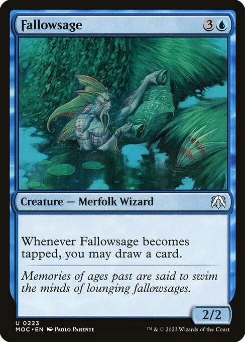 Fallowsage, carta Magic di tipo Creature — Merfolk Wizard illustrata da Paolo Parente