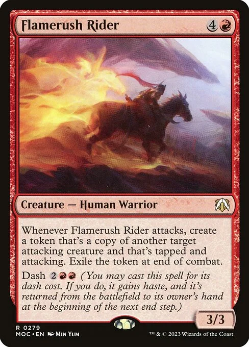 Flamerush Rider, carta Magic di tipo Creature — Human Warrior illustrata da Min Yum