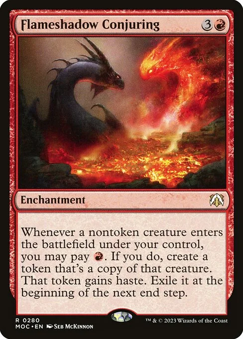 Flameshadow Conjuring, carta Magic di tipo Enchantment illustrata da Seb McKinnon