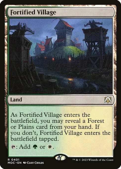 Fortified Village, carta Magic di tipo Land illustrata da Cliff Childs
