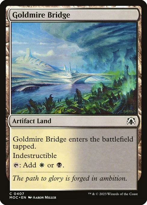 Goldmire Bridge, carta Magic di tipo Artifact Land illustrata da Aaron Miller