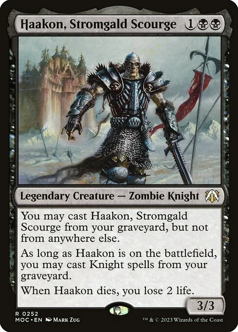 Haakon, Stromgald Scourge, carta Magic di tipo Legendary Creature — Zombie Knight illustrata da Mark Zug