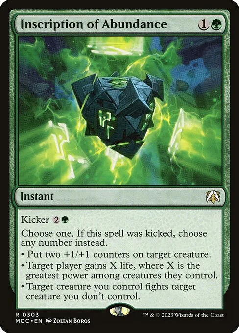 Inscription of Abundance, carta Magic di tipo Instant illustrata da Zoltan Boros