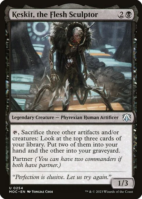 Keskit, the Flesh Sculptor, carta Magic di tipo Legendary Creature — Phyrexian Human Artificer illustrata da Yongjae Choi
