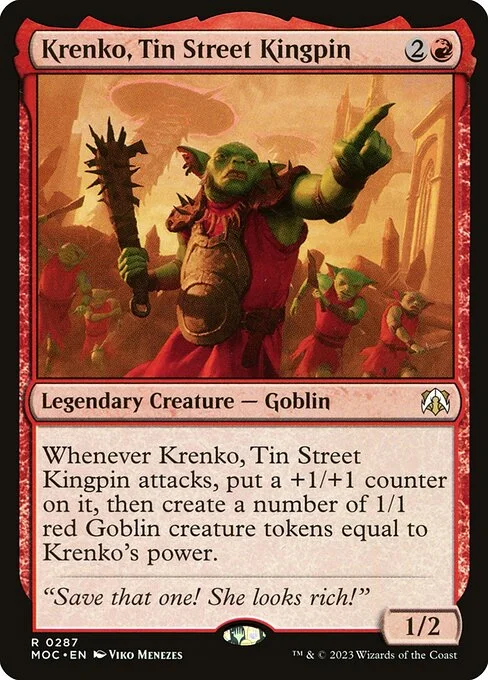 Krenko, Tin Street Kingpin, carta Magic di tipo Legendary Creature — Goblin illustrata da Viko Menezes