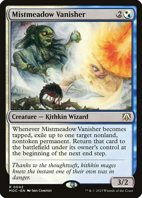 Mistmeadow Vanisher, carta Magic di tipo Creature — Kithkin Wizard illustrata da Iris Compiet