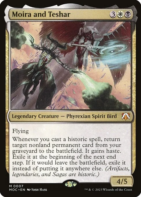 Moira and Teshar, carta Magic di tipo Legendary Creature — Phyrexian Spirit Bird illustrata da Josh Hass