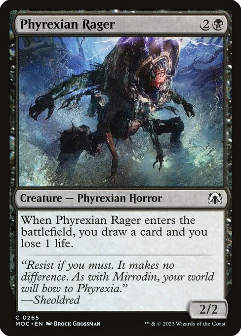 Phyrexian Rager, carta Magic di tipo Creature — Phyrexian Horror illustrata da Brock Grossman