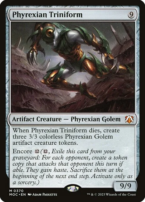 Phyrexian Triniform, carta Magic di tipo Artifact Creature — Phyrexian Golem illustrata da Adam Paquette