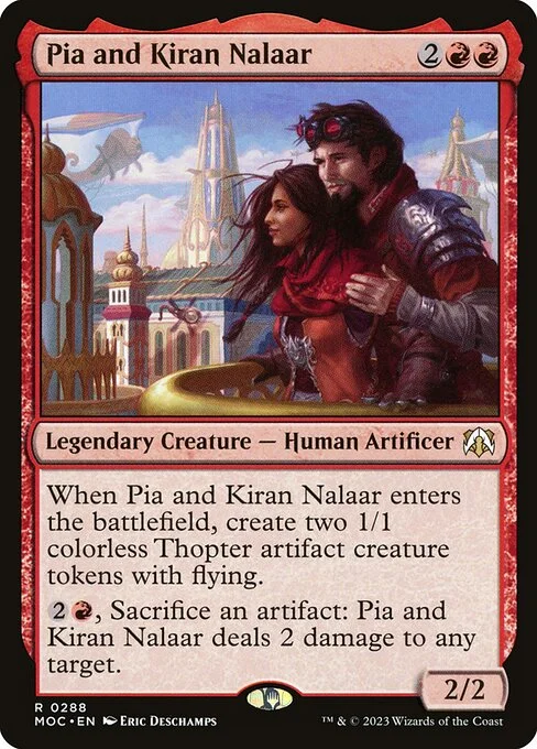 Pia and Kiran Nalaar, carta Magic di tipo Legendary Creature — Human Artificer illustrata da Eric Deschamps