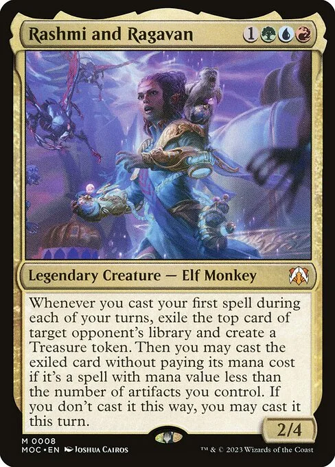Rashmi and Ragavan, carta Magic di tipo Legendary Creature — Elf Monkey illustrata da Joshua Cairos