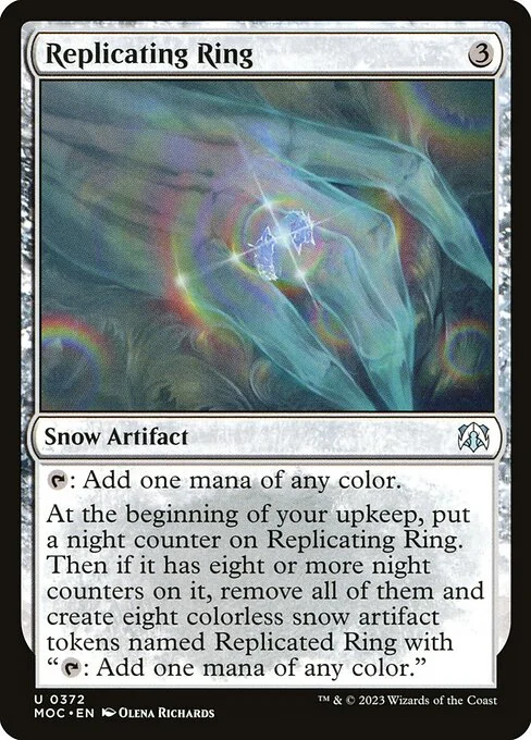 Replicating Ring, carta Magic di tipo Snow Artifact illustrata da Olena Richards
