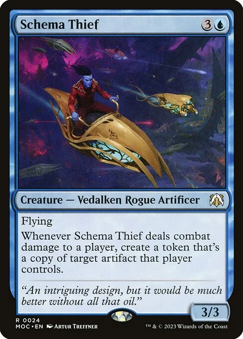 Schema Thief, carta Magic di tipo Creature — Vedalken Rogue Artificer illustrata da Artur Treffner