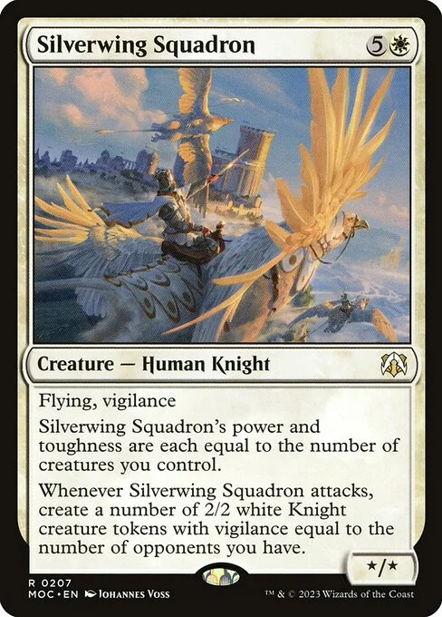 Silverwing Squadron, carta Magic di tipo Creature — Human Knight illustrata da Johannes Voss