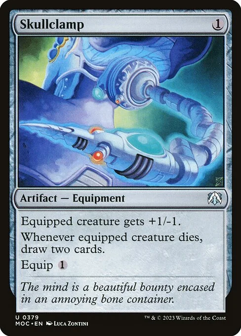 Skullclamp, carta Magic di tipo Artifact — Equipment illustrata da Luca Zontini