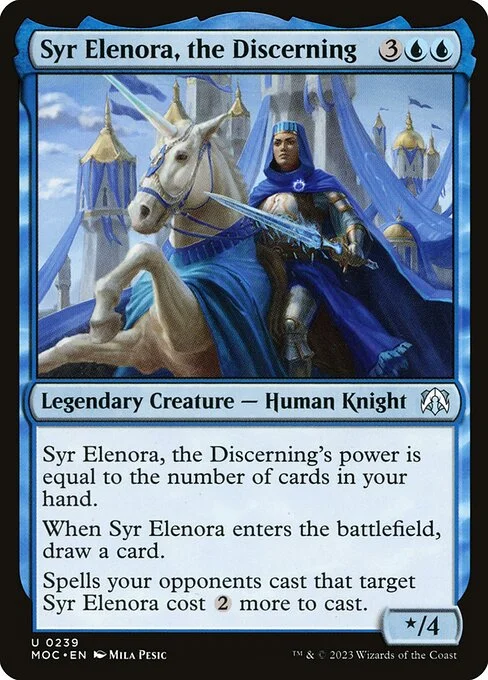 Syr Elenora, the Discerning, carta Magic di tipo Legendary Creature — Human Knight illustrata da Mila Pesic