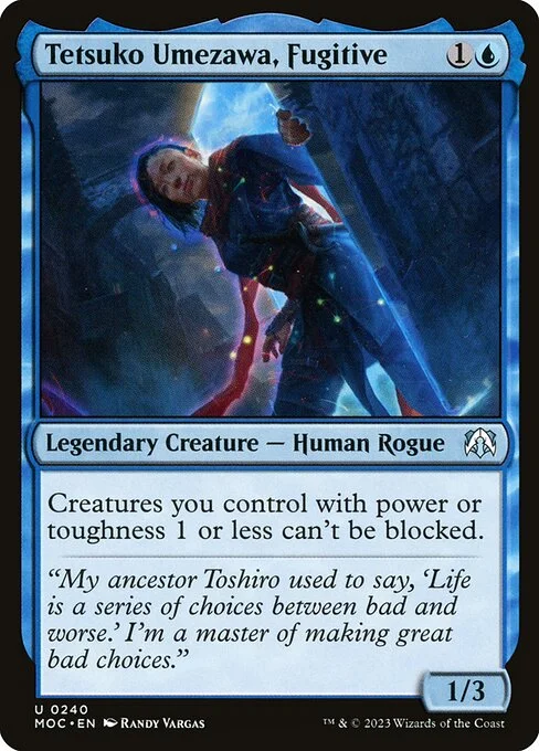 Tetsuko Umezawa, Fugitive, carta Magic di tipo Legendary Creature — Human Rogue illustrata da Randy Vargas