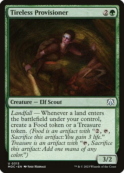 Tireless Provisioner, carta Magic di tipo Creature — Elf Scout illustrata da Josu Hernaiz