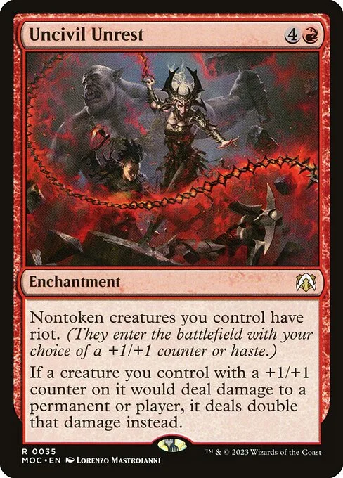 Uncivil Unrest, carta Magic di tipo Enchantment illustrata da Lorenzo Mastroianni