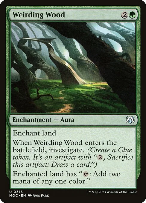 Weirding Wood, carta Magic di tipo Enchantment — Aura illustrata da Jung Park
