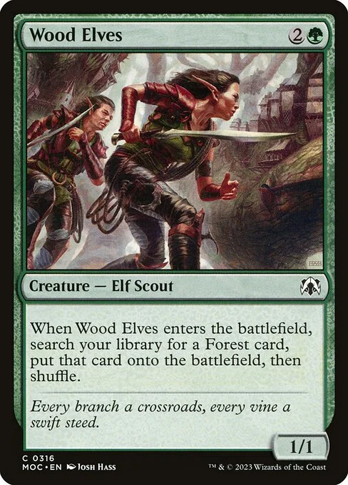 Wood Elves, carta Magic di tipo Creature — Elf Scout illustrata da Josh Hass