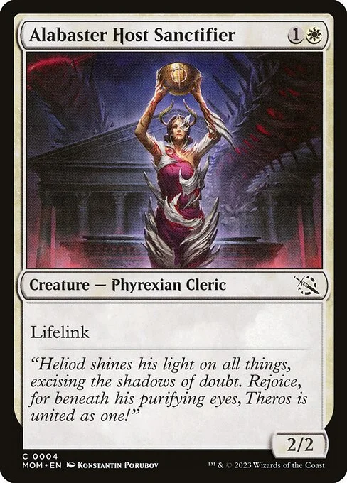 Alabaster Host Sanctifier, carta Magic di tipo Creature — Phyrexian Cleric illustrata da Konstantin Porubov