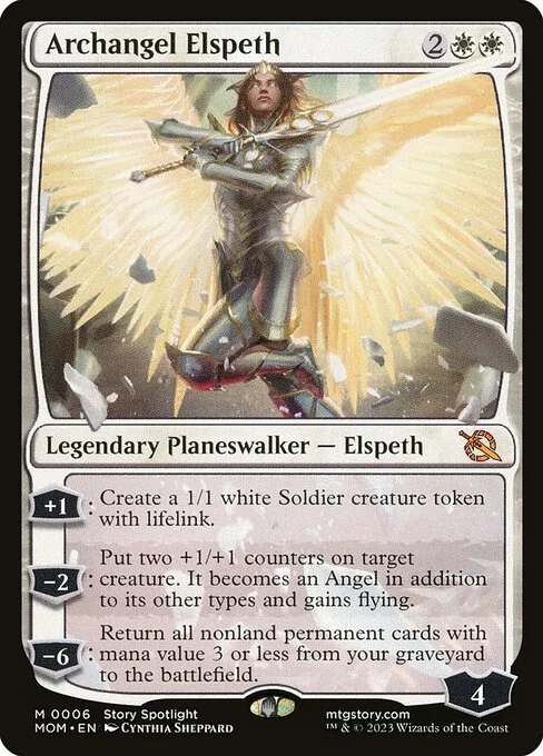 Archangel Elspeth, carta Magic di tipo Legendary Planeswalker — Elspeth illustrata da Cynthia Sheppard