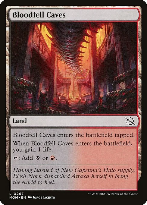 Bloodfell Caves, carta Magic di tipo Land illustrata da Jorge Jacinto