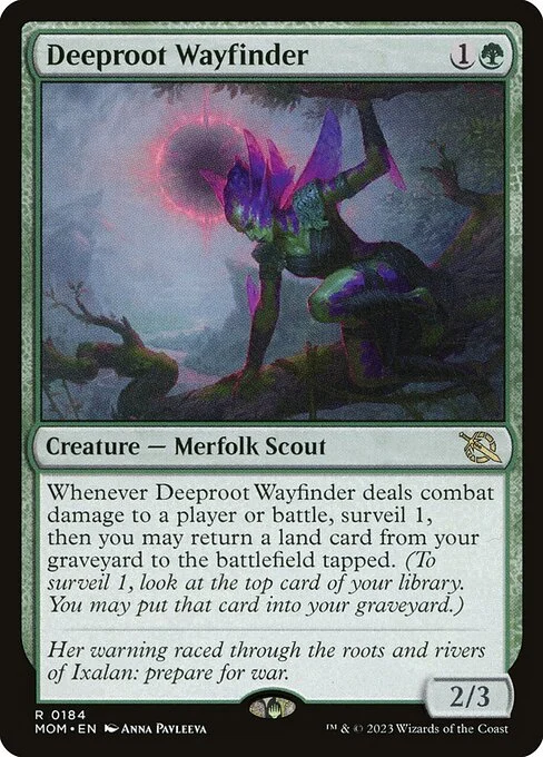 Deeproot Wayfinder, carta Magic di tipo Creature — Merfolk Scout illustrata da Anna Pavleeva