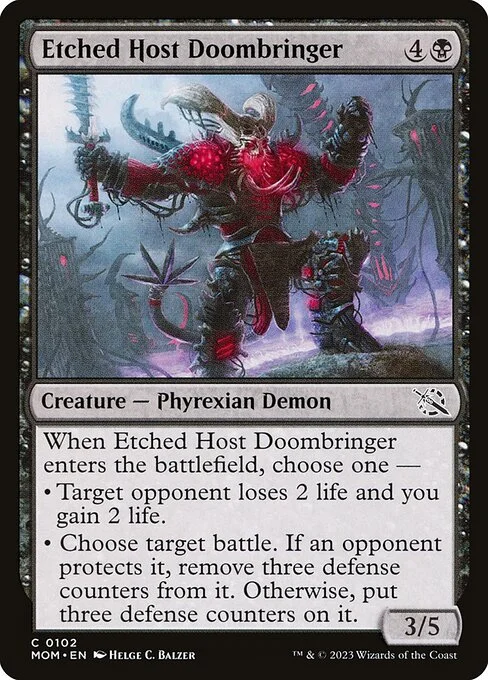 Etched Host Doombringer, carta Magic di tipo Creature — Phyrexian Demon illustrata da Helge C. Balzer