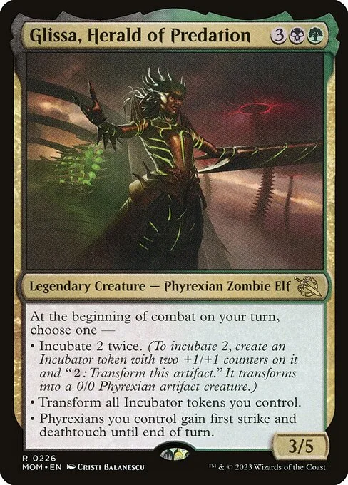 Glissa, Herald of Predation, carta Magic di tipo Legendary Creature — Phyrexian Zombie Elf illustrata da Cristi Balanescu