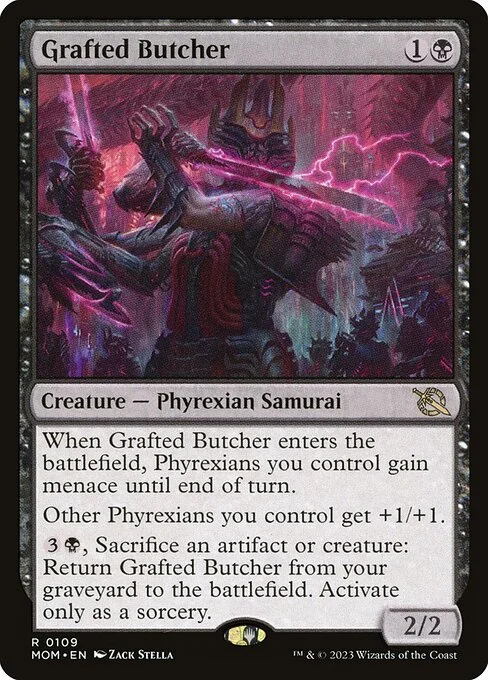 Grafted Butcher, carta Magic di tipo Creature — Phyrexian Samurai illustrata da Zack Stella
