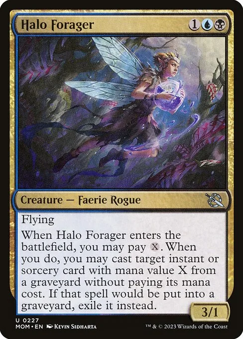 Halo Forager, carta Magic di tipo Creature — Faerie Rogue illustrata da Kevin Sidharta