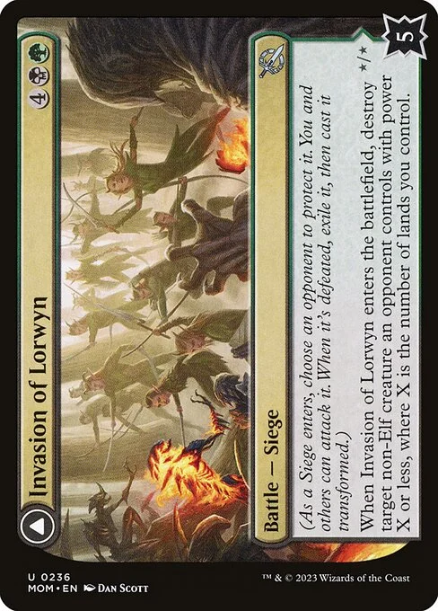 Invasion of Lorwyn // Winnowing Forces, carta Magic di tipo Battle — Siege // Creature — Elf Warrior illustrata da Dan Murayama Scott