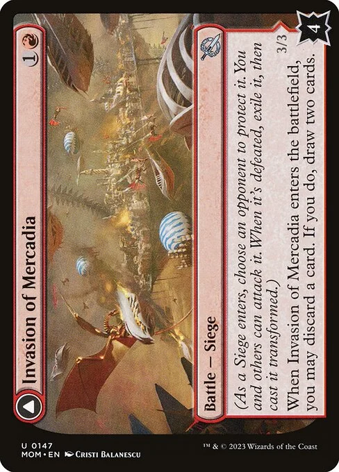 Invasion of Mercadia // Kyren Flamewright, carta Magic di tipo Battle — Siege // Creature — Goblin Spellshaper illustrata da Cristi Balanescu