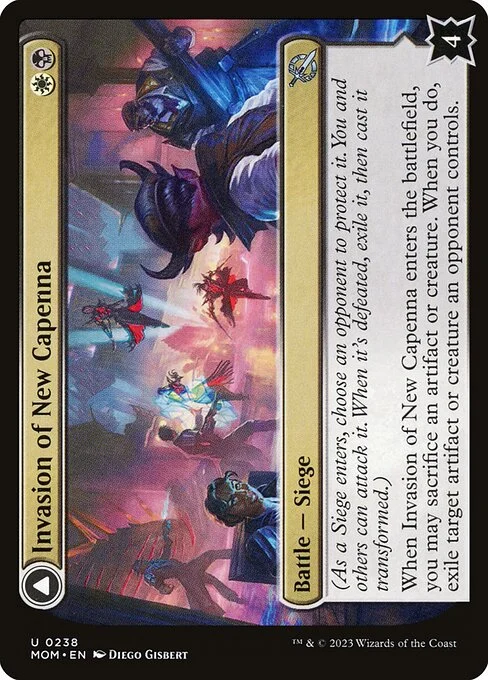 Invasion of New Capenna // Holy Frazzle-Cannon, carta Magic di tipo Battle — Siege // Artifact — Equipment illustrata da Diego Gisbert