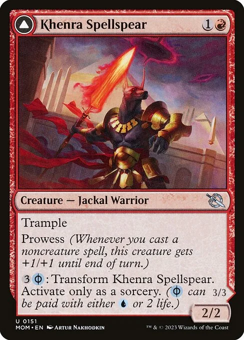 Khenra Spellspear // Gitaxian Spellstalker, carta Magic di tipo Creature — Jackal Warrior // Creature — Phyrexian Jackal illustrata da Artur Nakhodkin
