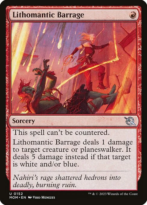 Lithomantic Barrage, carta Magic di tipo Sorcery illustrata da Viko Menezes