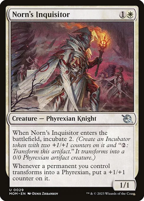 Norn's Inquisitor, carta Magic di tipo Creature — Phyrexian Knight illustrata da Denis Zhbankov