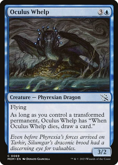 Oculus Whelp, carta Magic di tipo Creature — Phyrexian Dragon illustrata da Donato Giancola