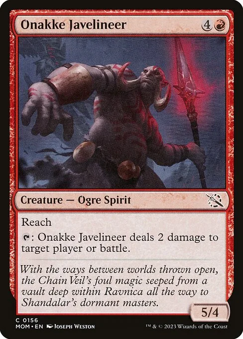 Onakke Javelineer, carta Magic di tipo Creature — Ogre Spirit illustrata da Joseph Weston