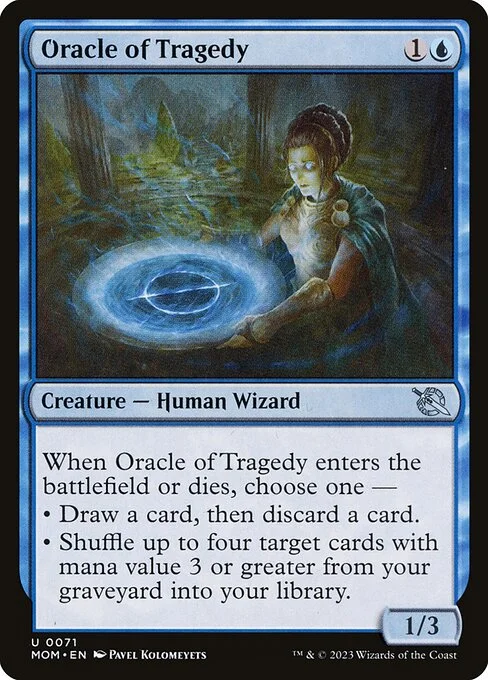 Oracle of Tragedy, carta Magic di tipo Creature — Human Wizard illustrata da Pavel Kolomeyets