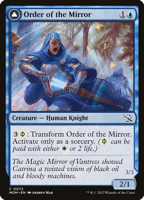 Order of the Mirror // Order of the Alabaster Host, carta Magic di tipo Creature — Human Knight // Creature — Phyrexian Knight illustrata da Andrew Mar