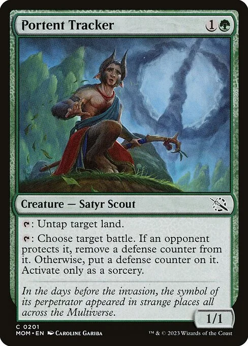 Portent Tracker, carta Magic di tipo Creature — Satyr Scout illustrata da Caroline Gariba