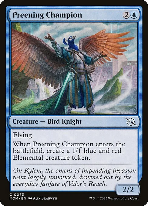 Preening Champion, carta Magic di tipo Creature — Bird Knight illustrata da Alix Branwyn