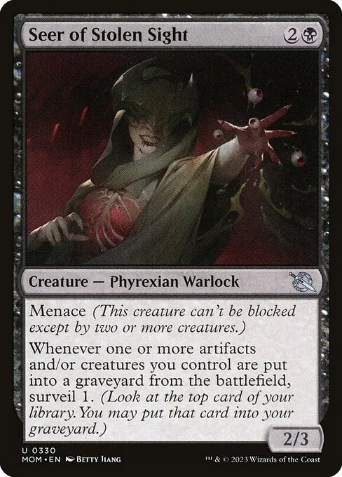Seer of Stolen Sight, carta Magic di tipo Creature — Phyrexian Warlock illustrata da Betty Jiang