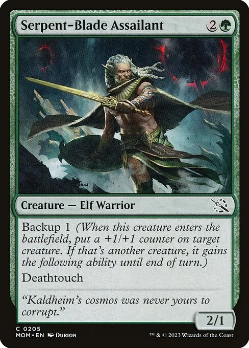 Serpent-Blade Assailant, carta Magic di tipo Creature — Elf Warrior illustrata da Durion